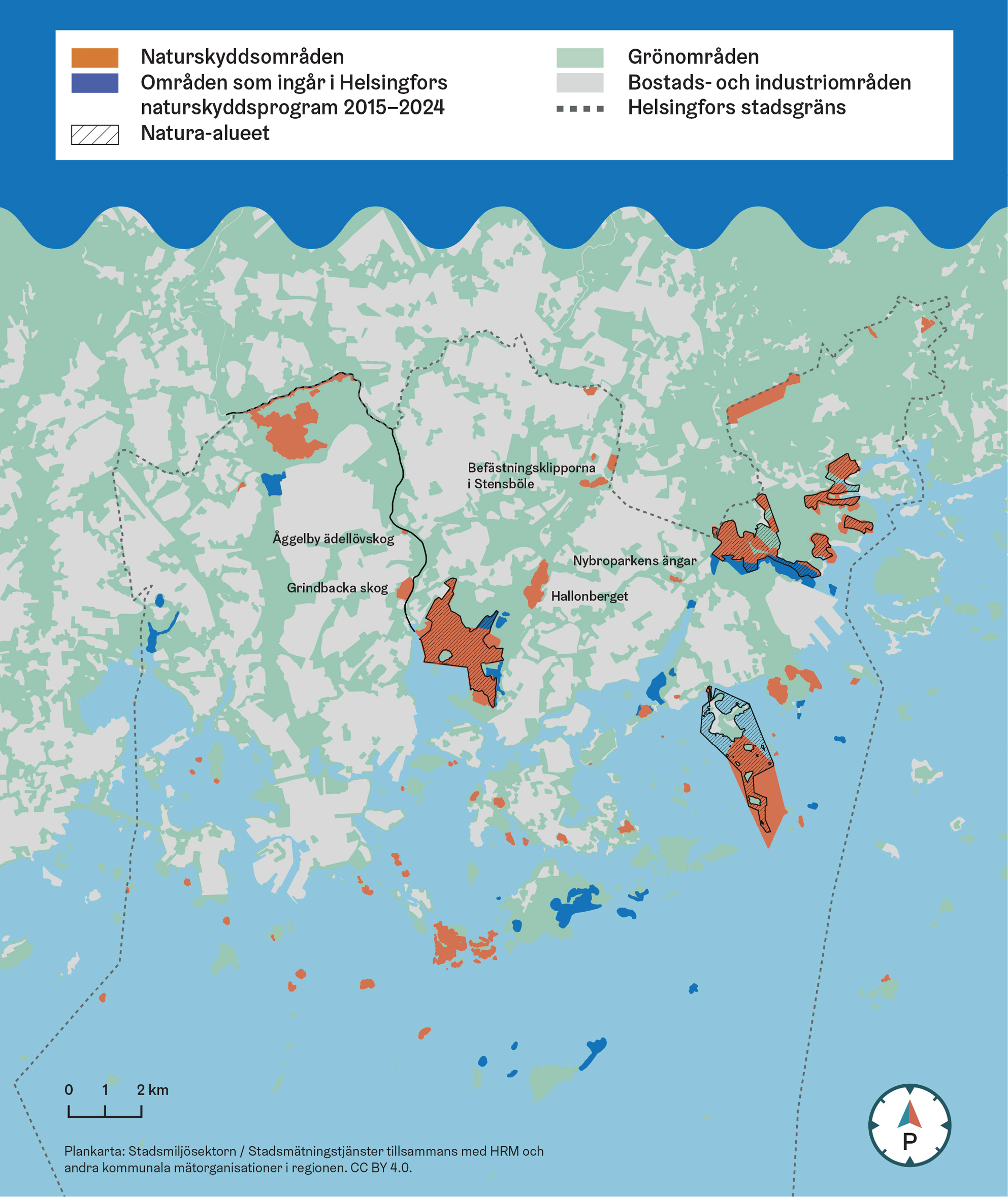 Karta: Naturskyddsområden i Helsingfors